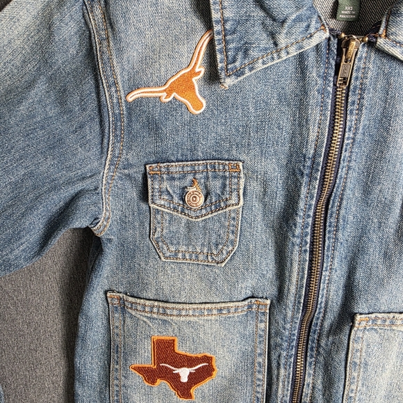 Denim Jacket XXS with Texas Patches. Upcycled. One Of A Kind. Western. Texas. - Picture 5 of 10